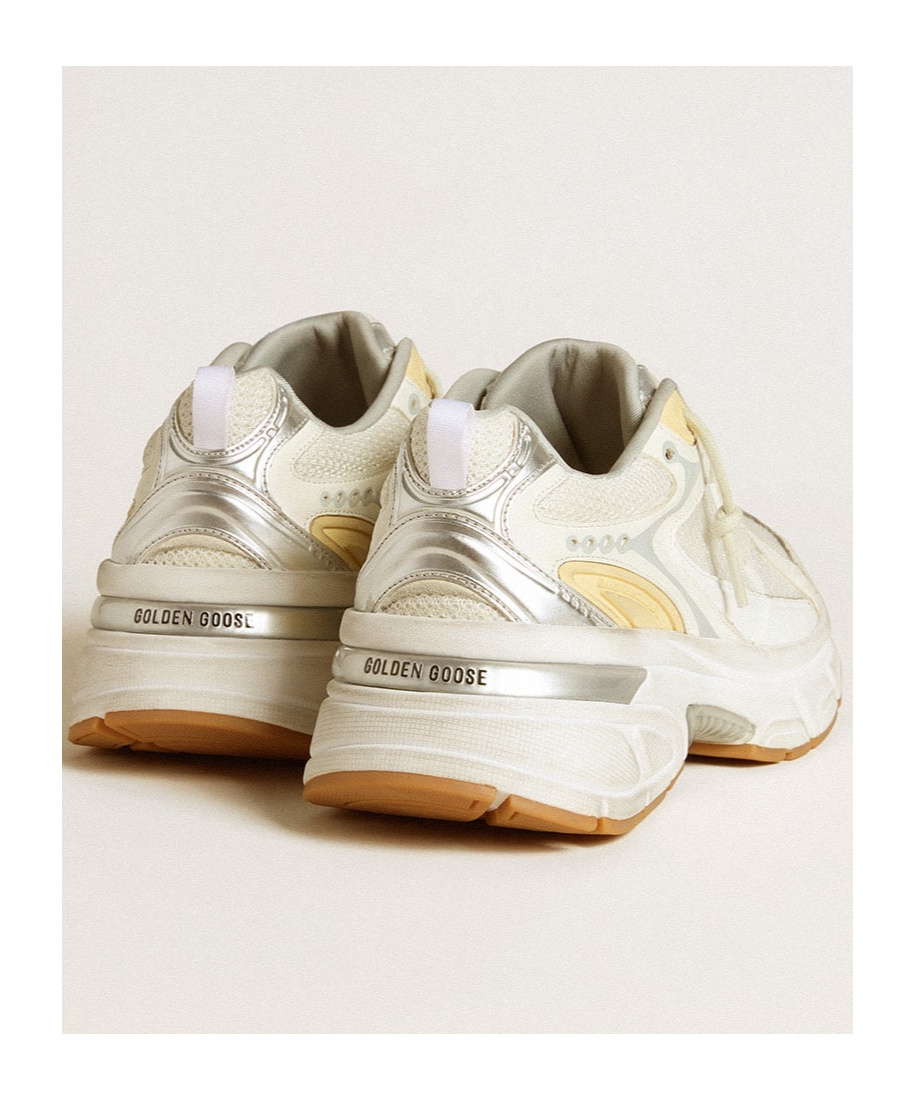 Shop Golden Goose Womens Lightstar In White Leather And Mesh With Worn-white Star