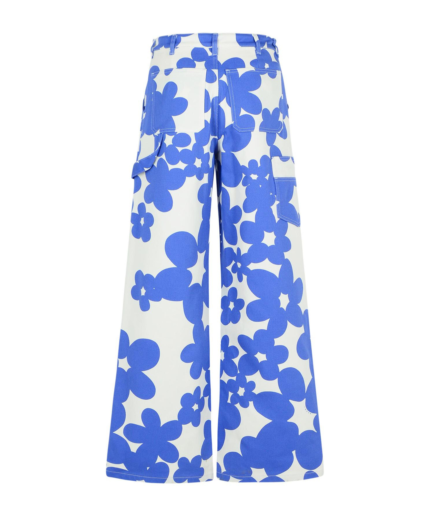 Marni Wide-leg Floral Cotton Trousers In Blue