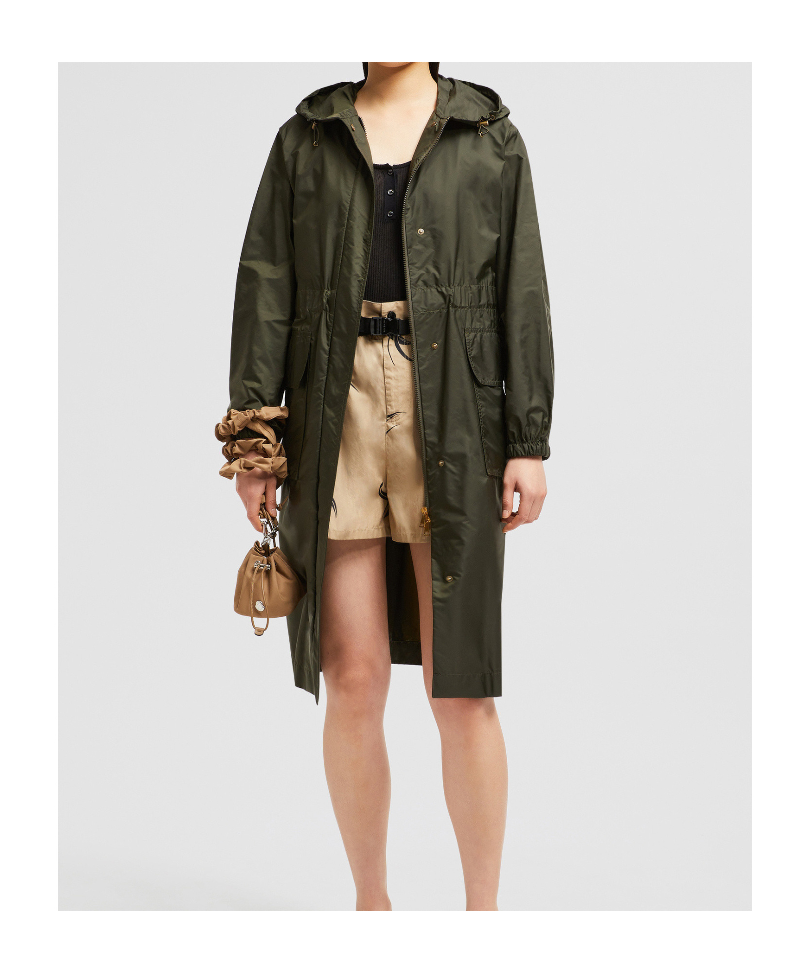 Moncler Long-sleeved Hooded Coat In Green