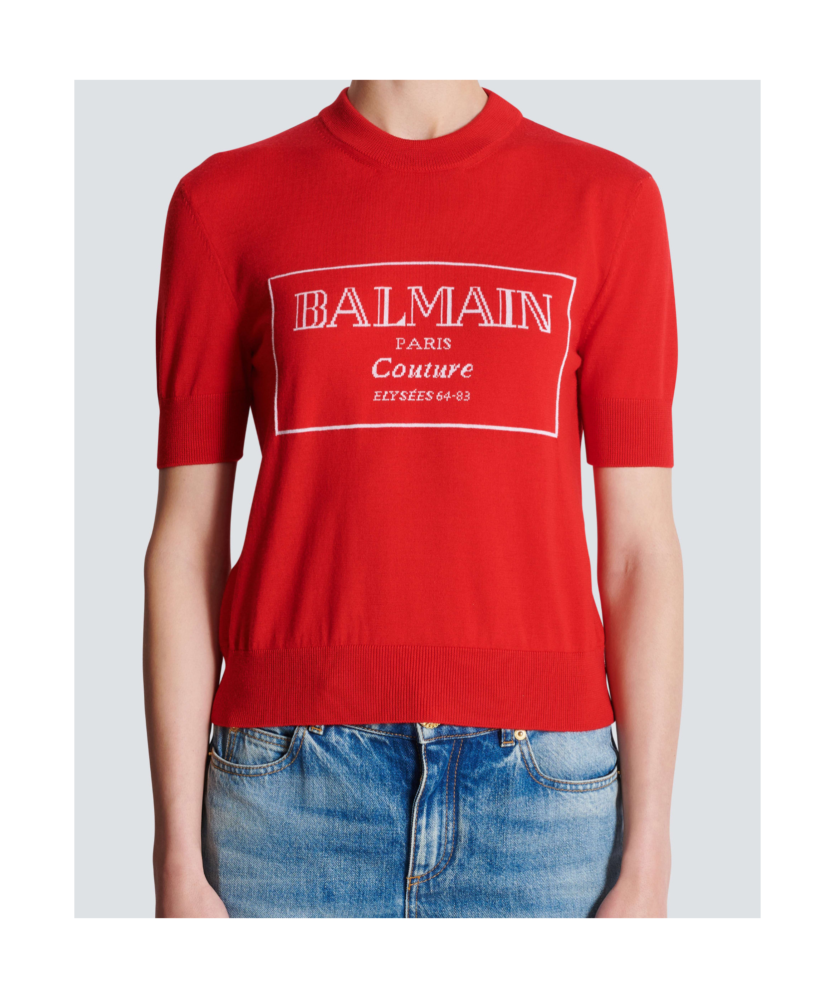 Balmain Logo-intarsia T-shirt In Red