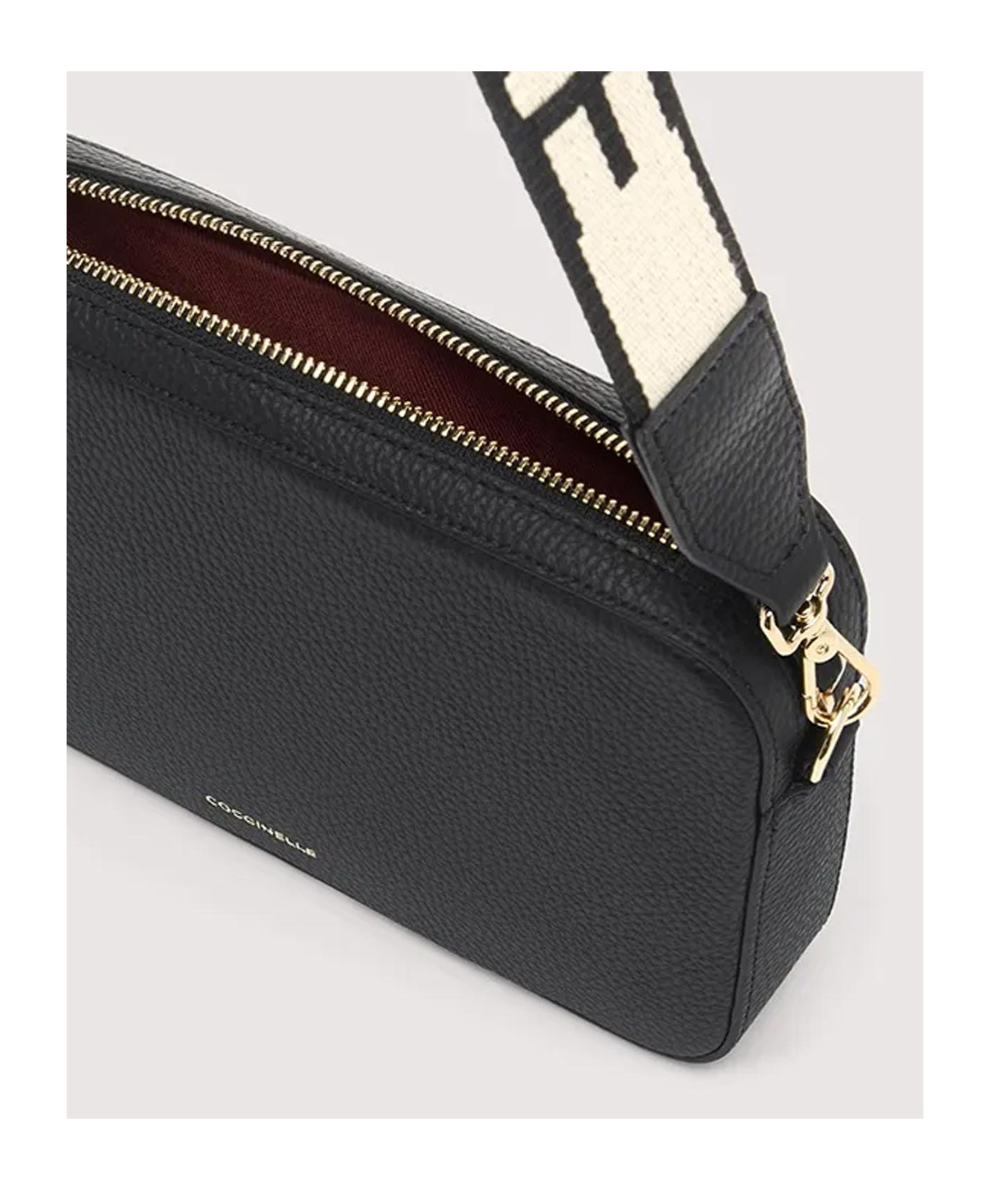 Coccinelle Tebe Textured Zip-top Crossbody Bag In Black
