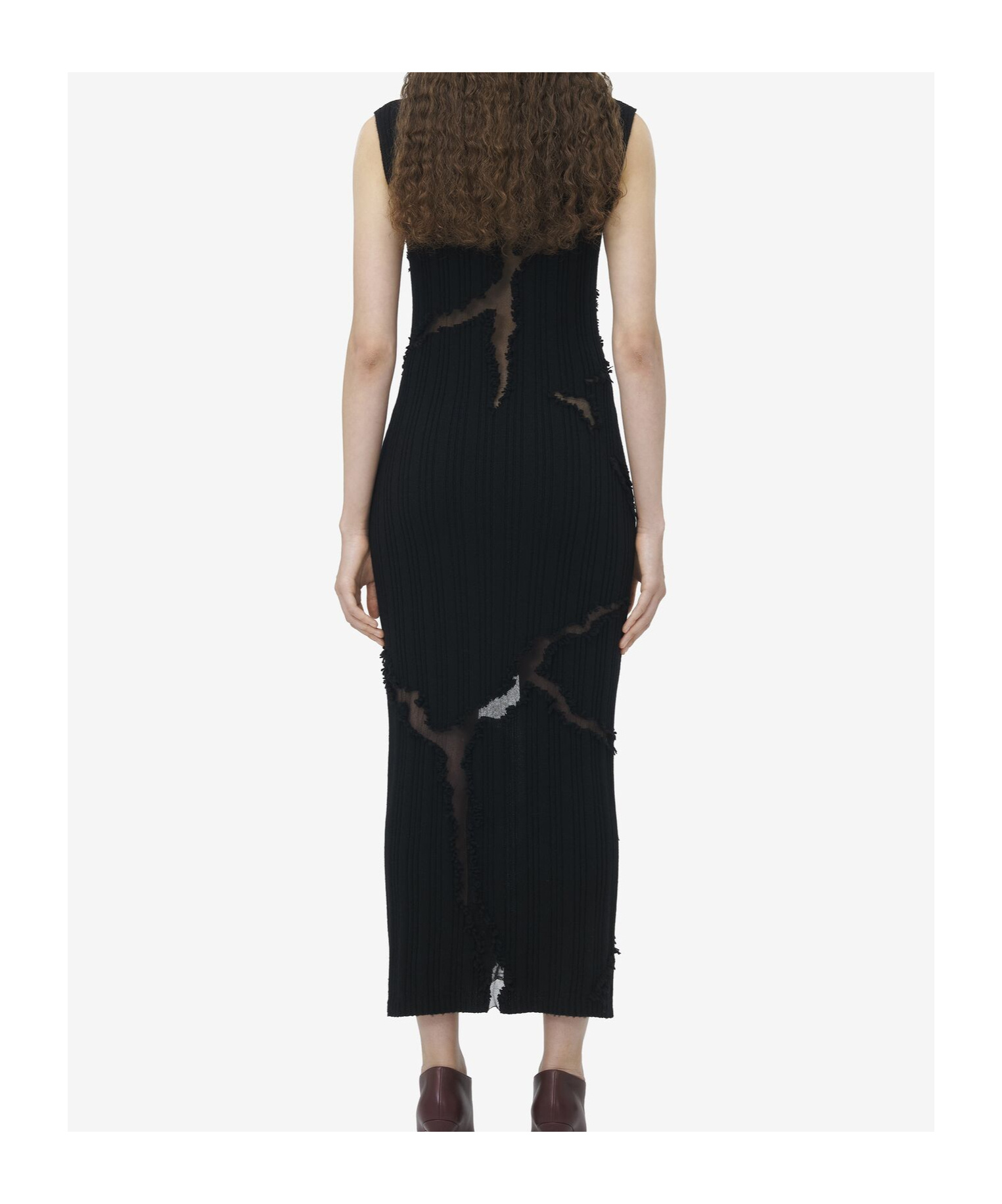 Alexander Mcqueen Distressed Effect Knitted Midi Dress In Black