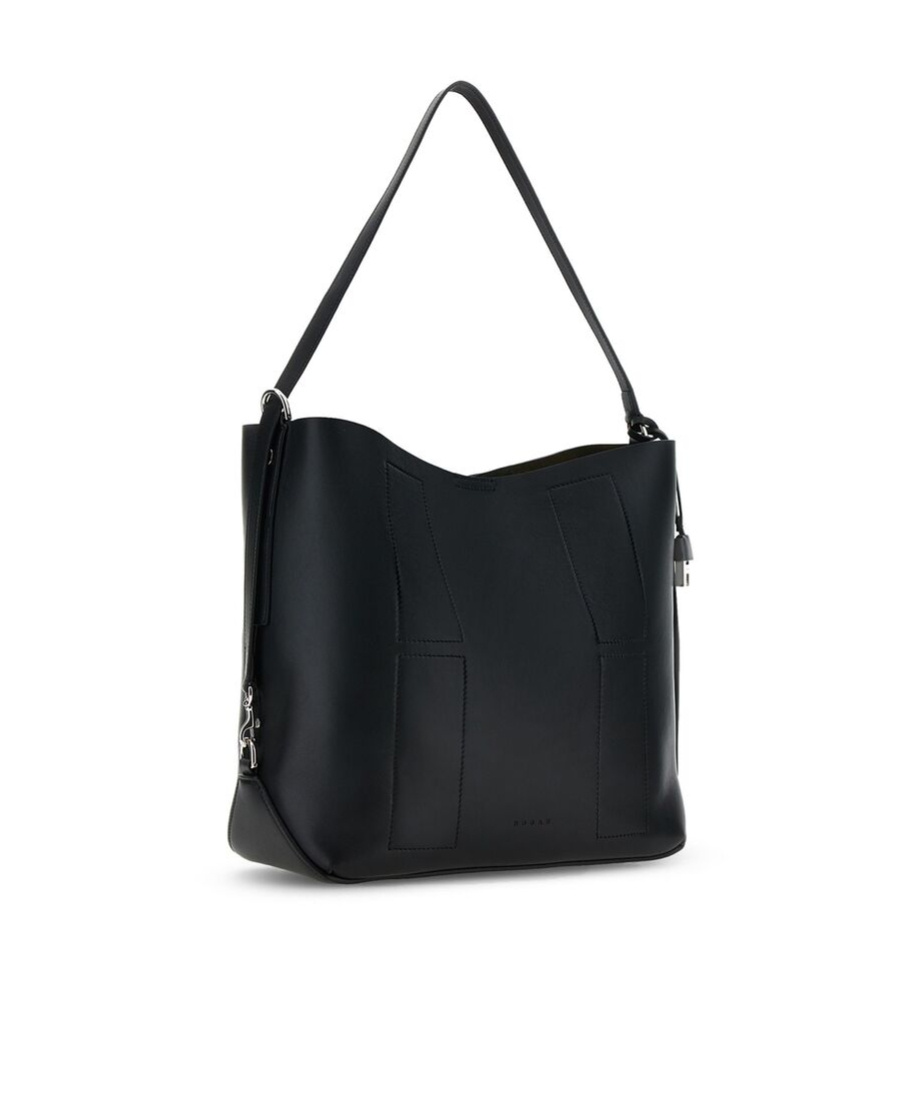 Hogan Medium Leather Shoulder Bag With Adjustable Strap In Black