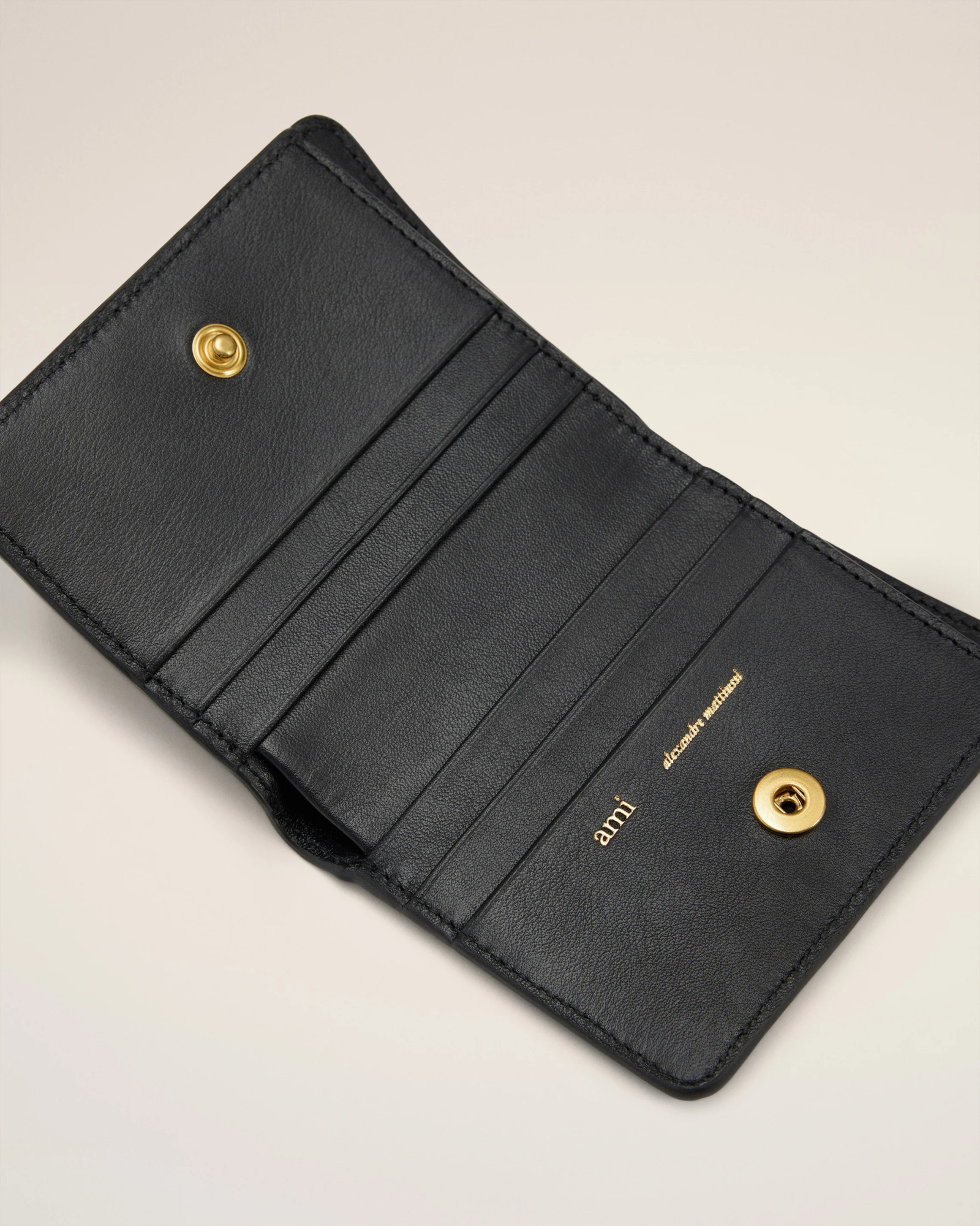 Ami Alexandre Mattiussi Black Smooth Leather Carrousel Folded Wallet In Black