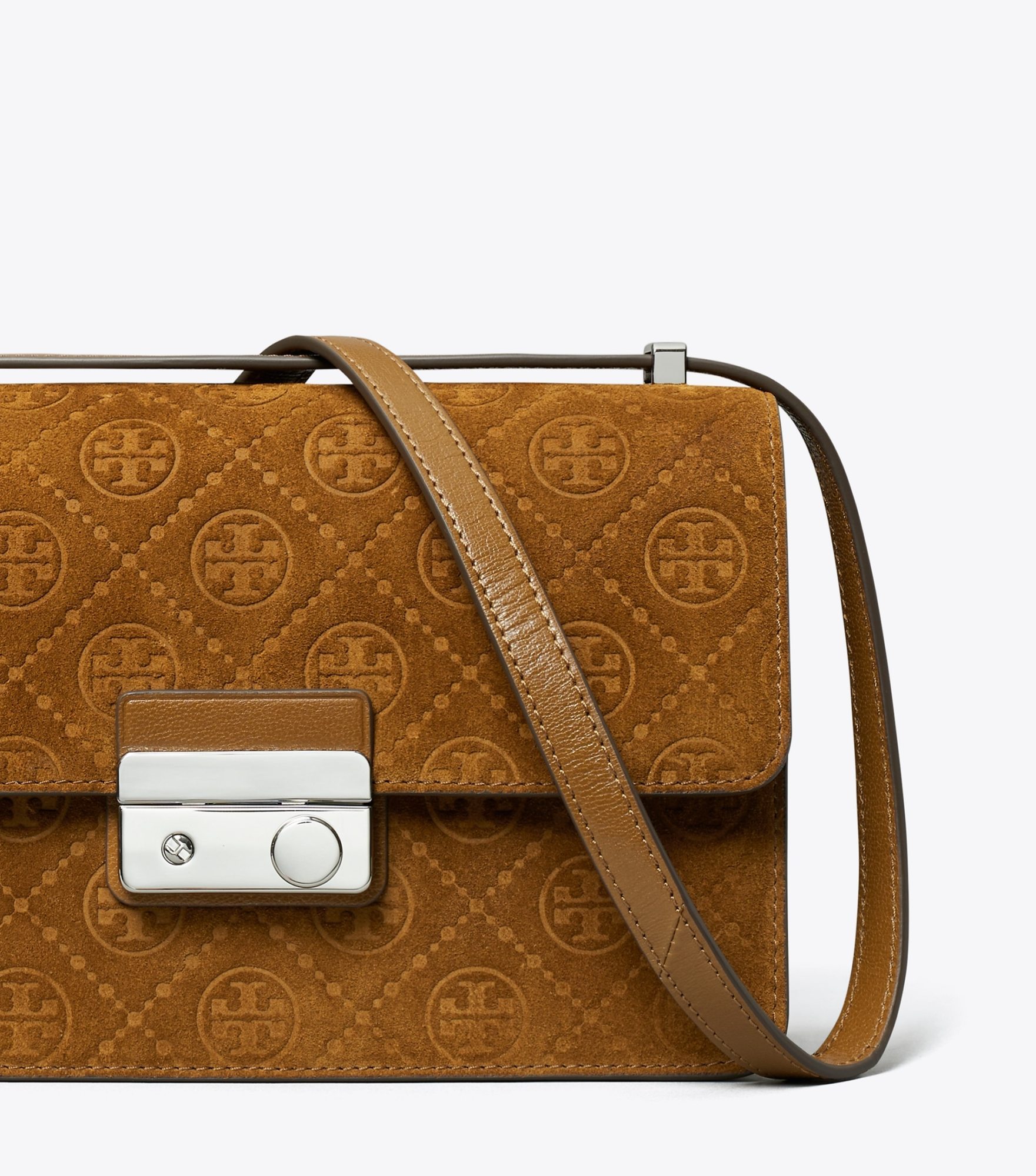 Tory Burch T Monogram Suede Shoulder Bag In Brown