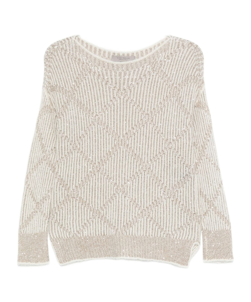 D Exterior Textured White Knit Sweater With Subtle Shimmer In Neutral