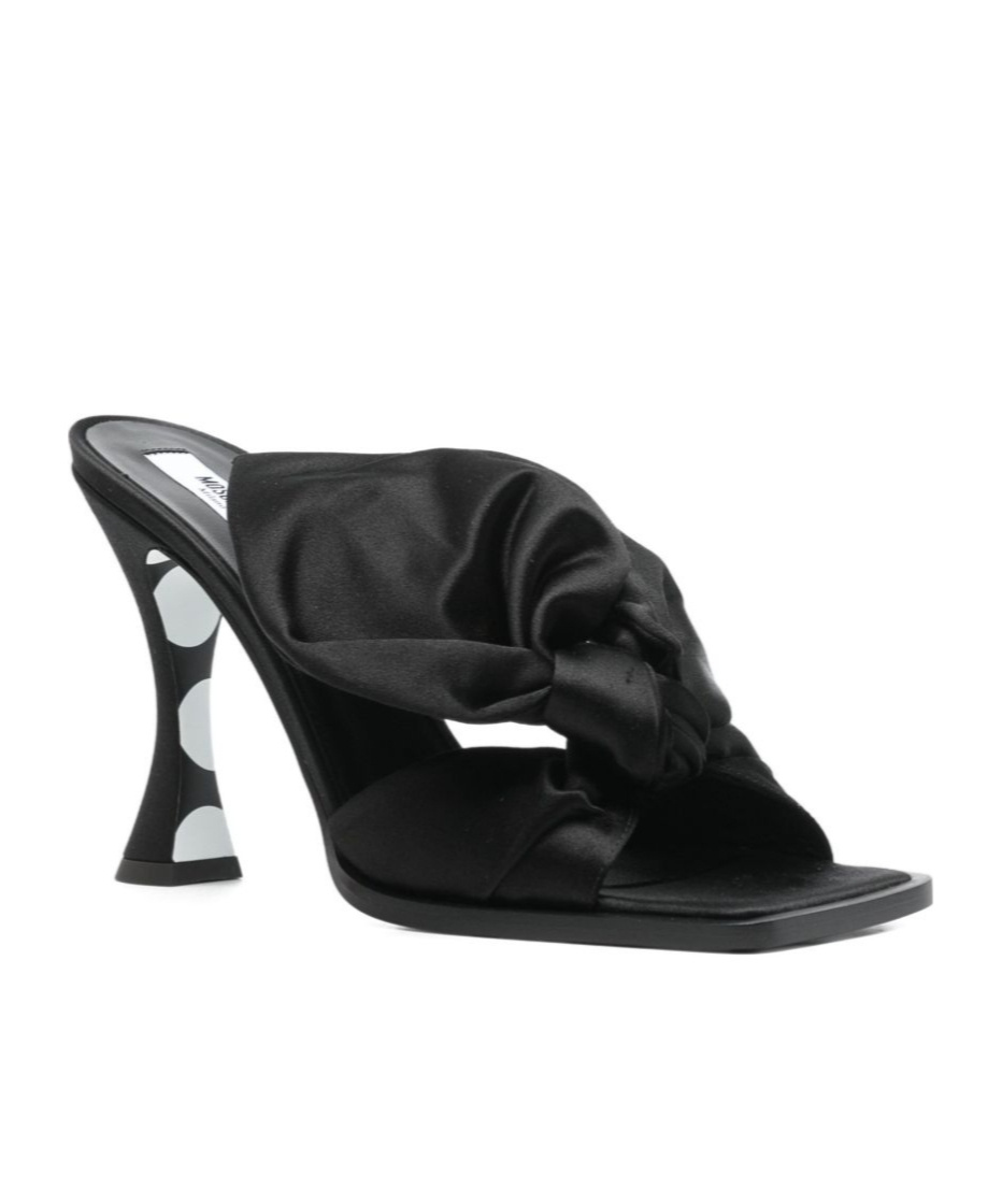 Moschino Satin Mules With Bow Detail And Square Toe In Black