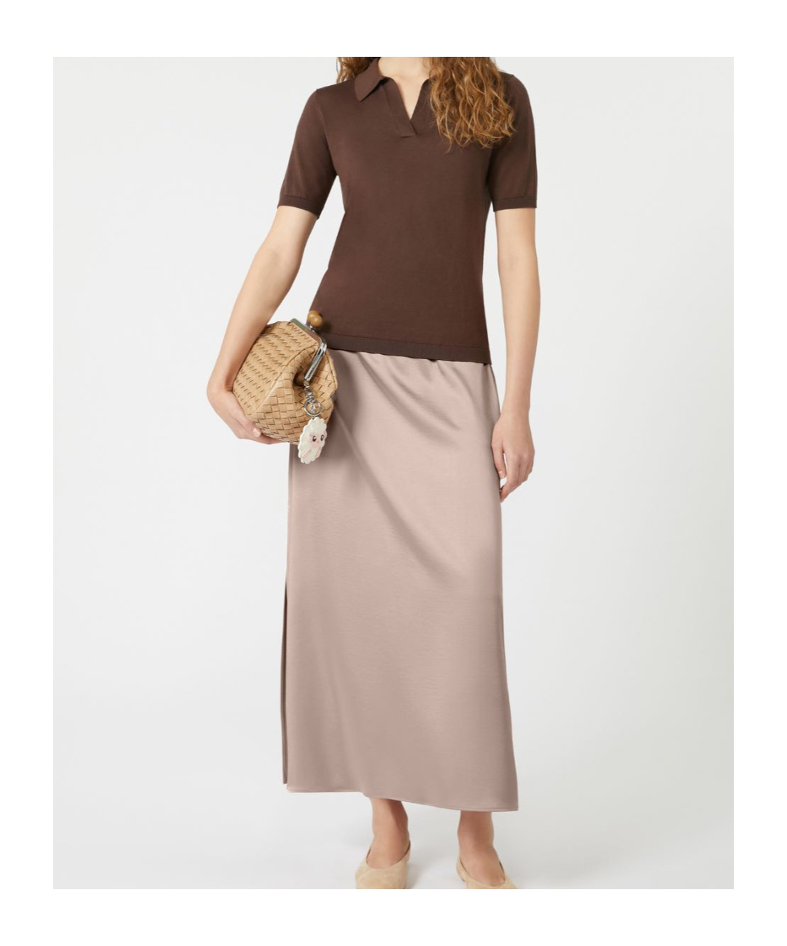 Weekend Max Mara Omens Powder Angelo Satin Midi Skirt In Neutral