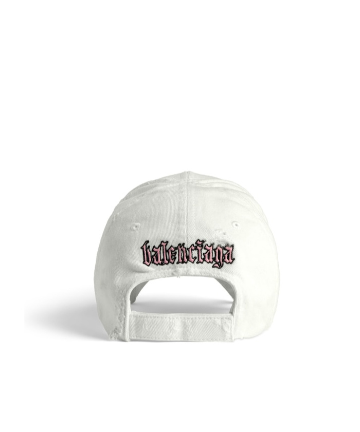 Balenciaga Distressed Logo-embrodiered Baseball Cap In White