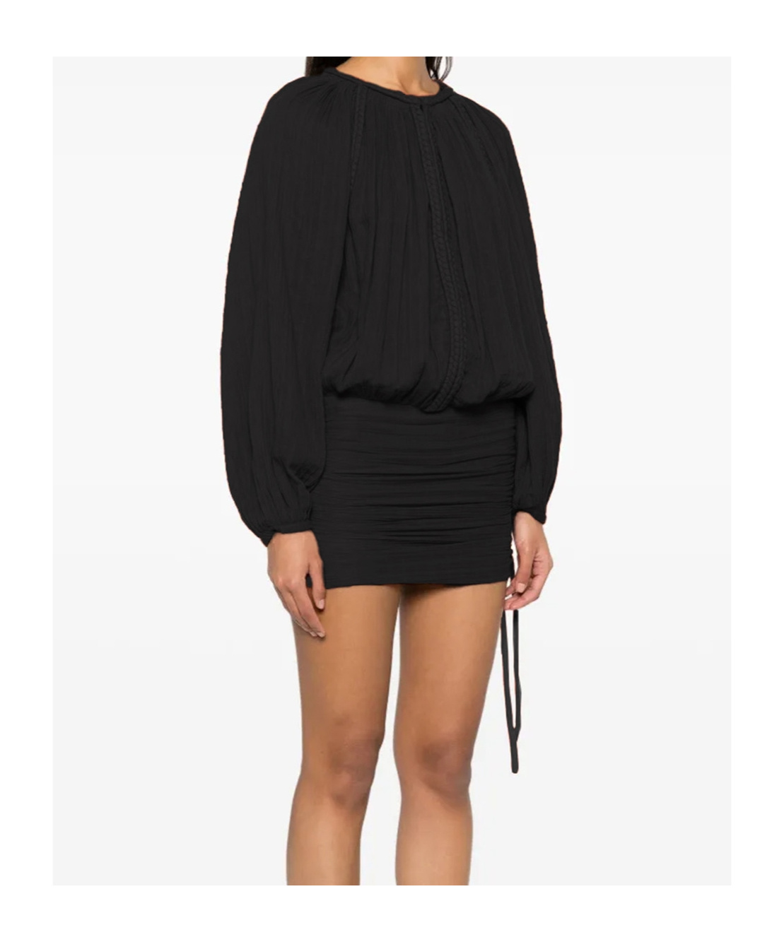 Isabel Marant Dress Drawstring Trimmed Sleeves Pleats In Black