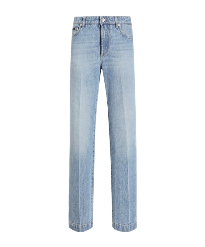 Dolce & Gabbana Straight-leg Blue Jeans With A Distressed Effect In Blue