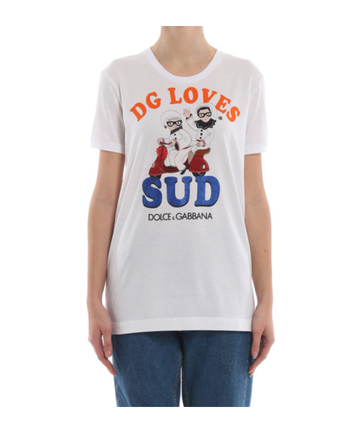 Dolce & Gabbana Elegant White Crew Neck Tee With Colorful Print In White