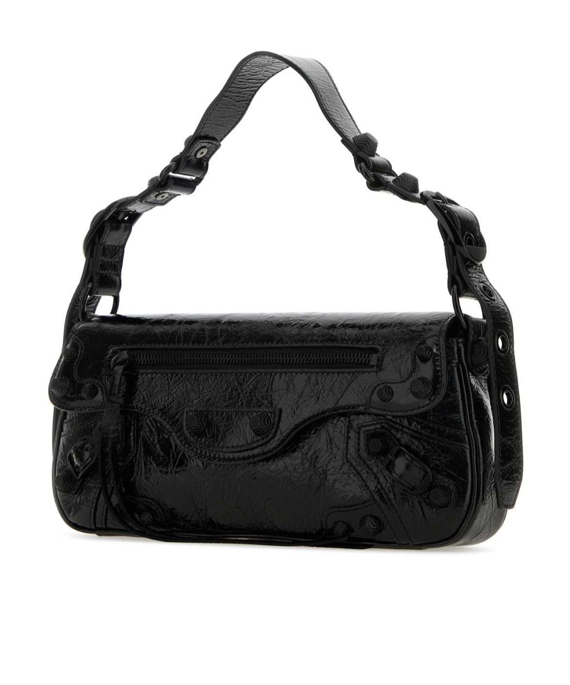 Balenciaga Green Leather Shoulder Handbag With Magnetic Closure And Metal Details In Black