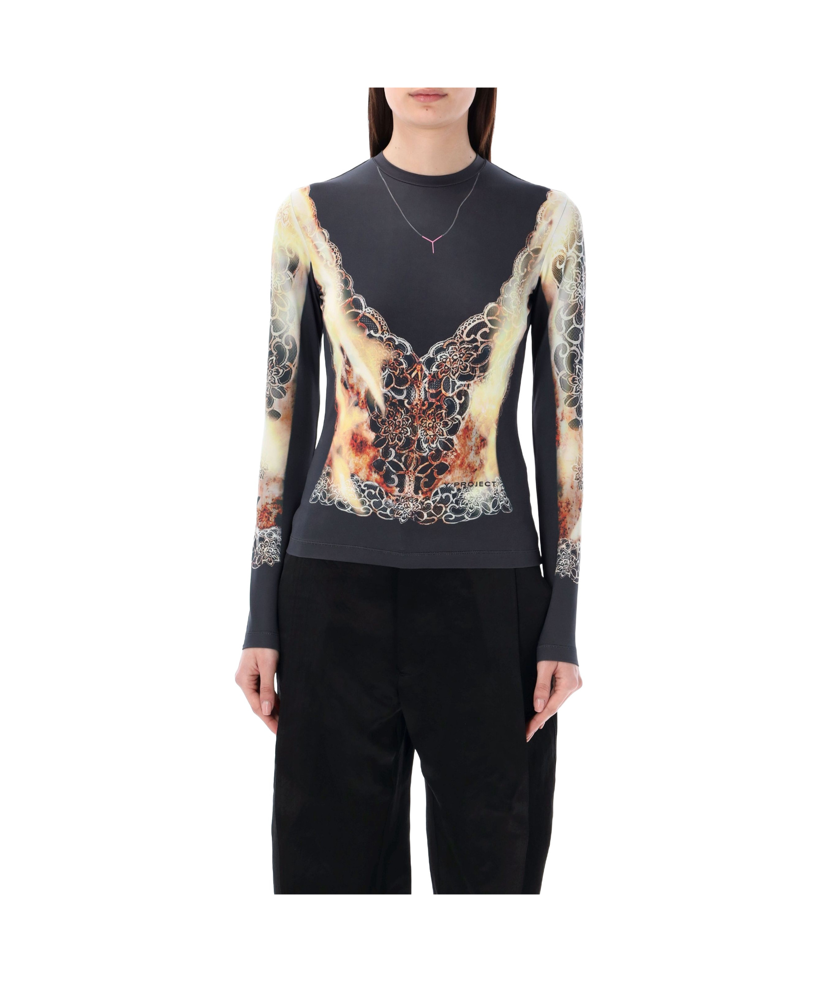 Y/project T-shirt With Round Neck And Long Sleeves In Black