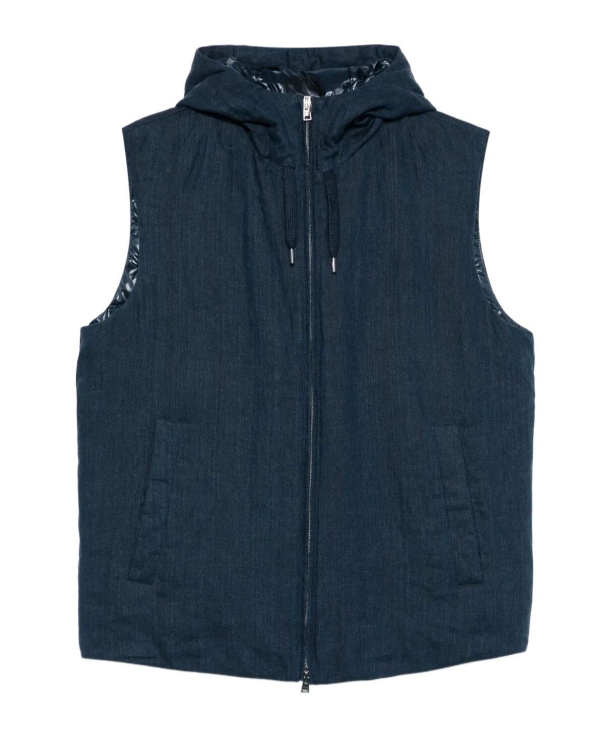 Herno Padded Vest With Hood And Textured Finish In Blue
