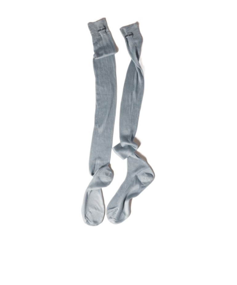 Miu Miu Silk Ribbed Socks In Blue