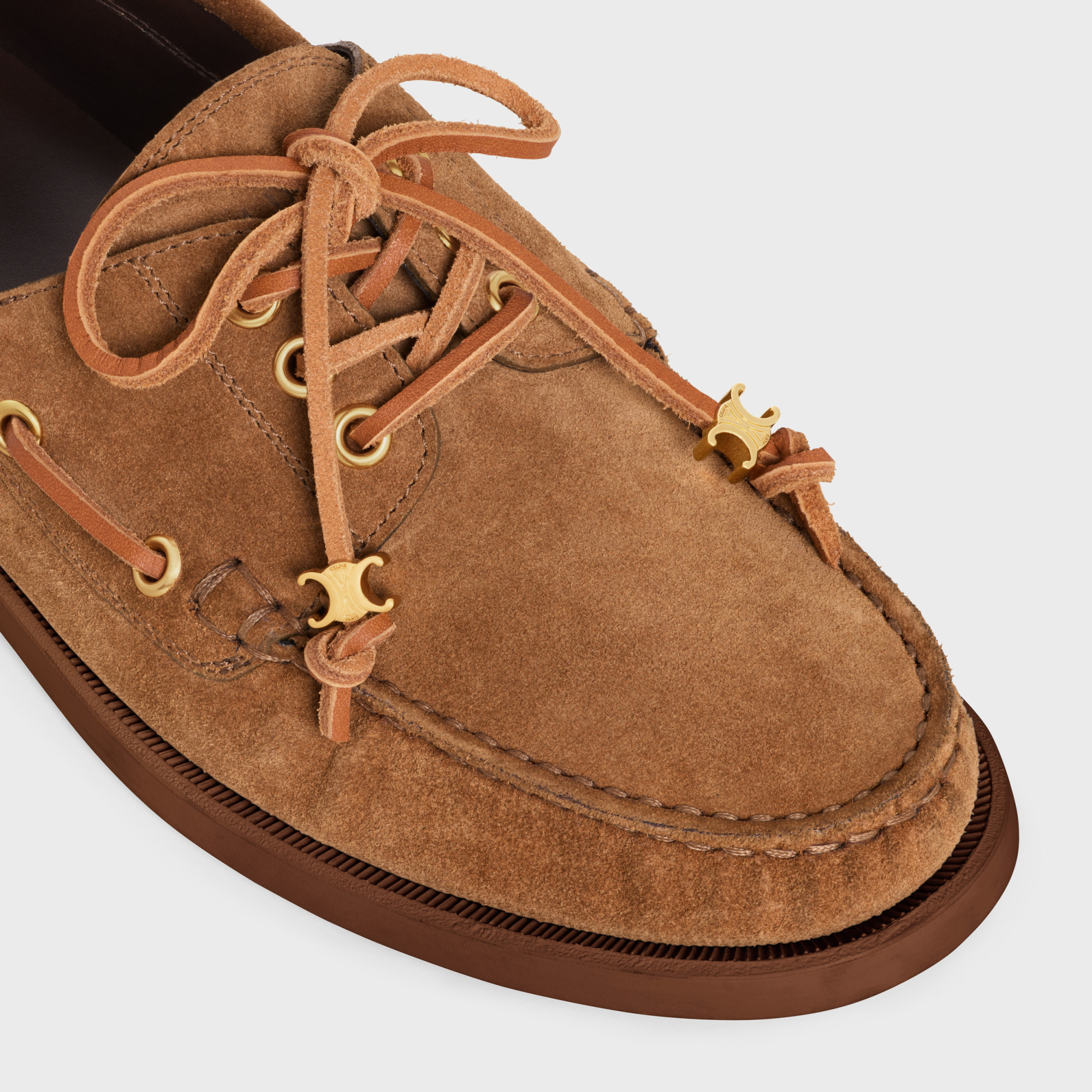 Celine Bateau Cowhide Suede Lace-up Shoes In Deep Hawksbill