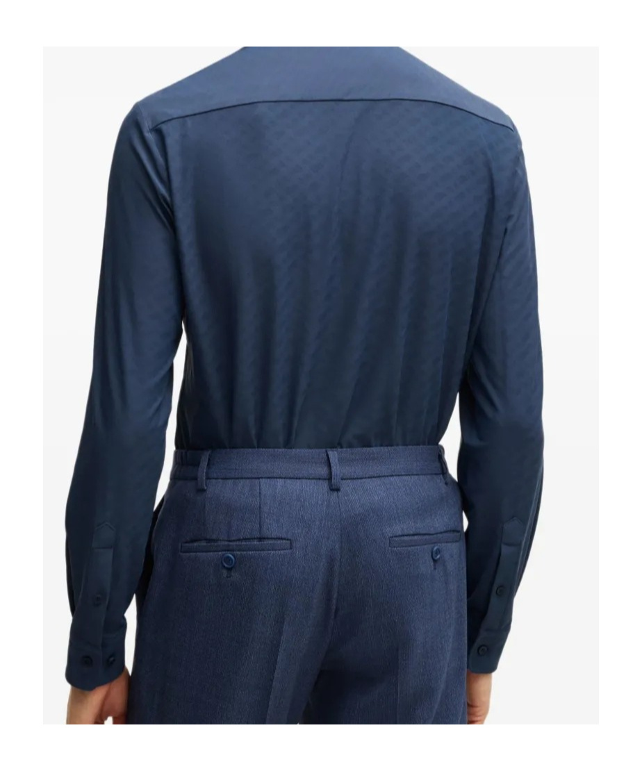 Hugo Boss Slim-fit Shirt In Performance-stretch Monogram Jacquard In Blue
