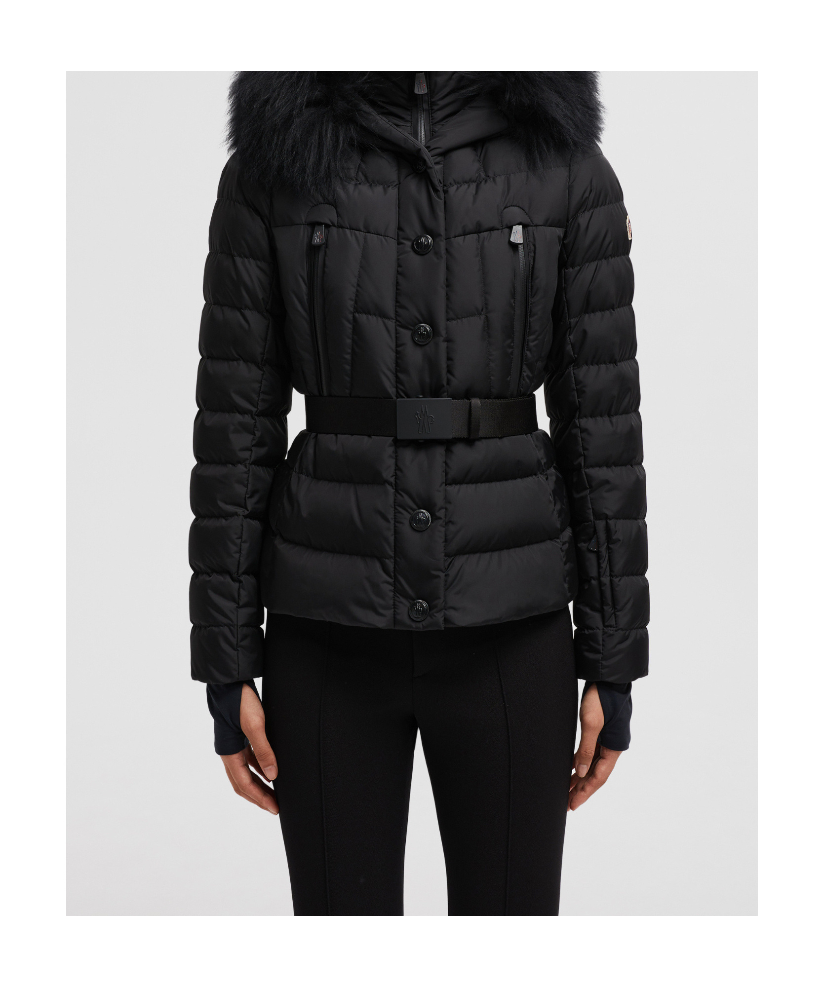 Moncler Veste De Ski À Capuche En Shearling Beverley In Black