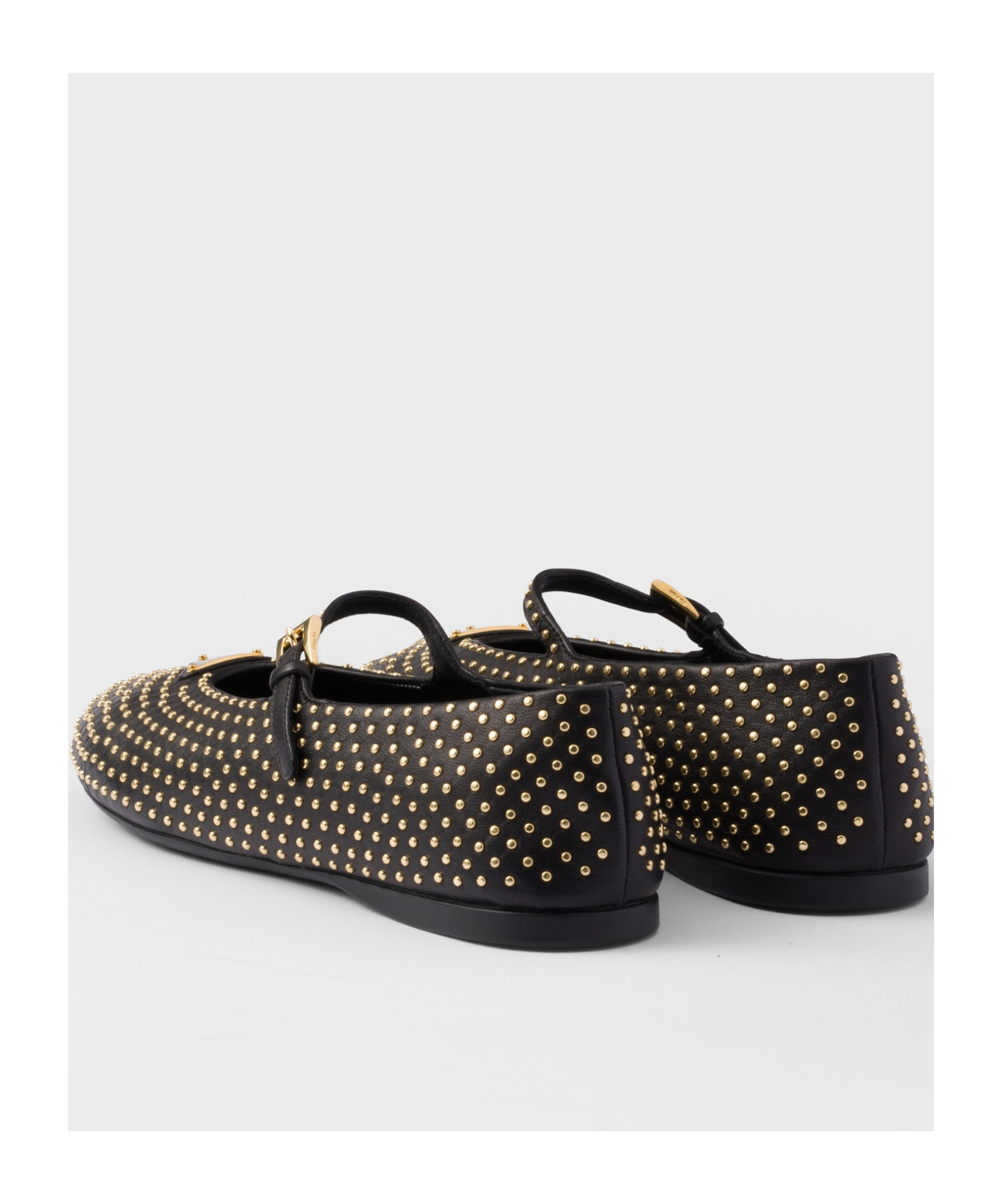 Prada Crystal Saffiano Dual Mary Jane Ballerina Flats In Black