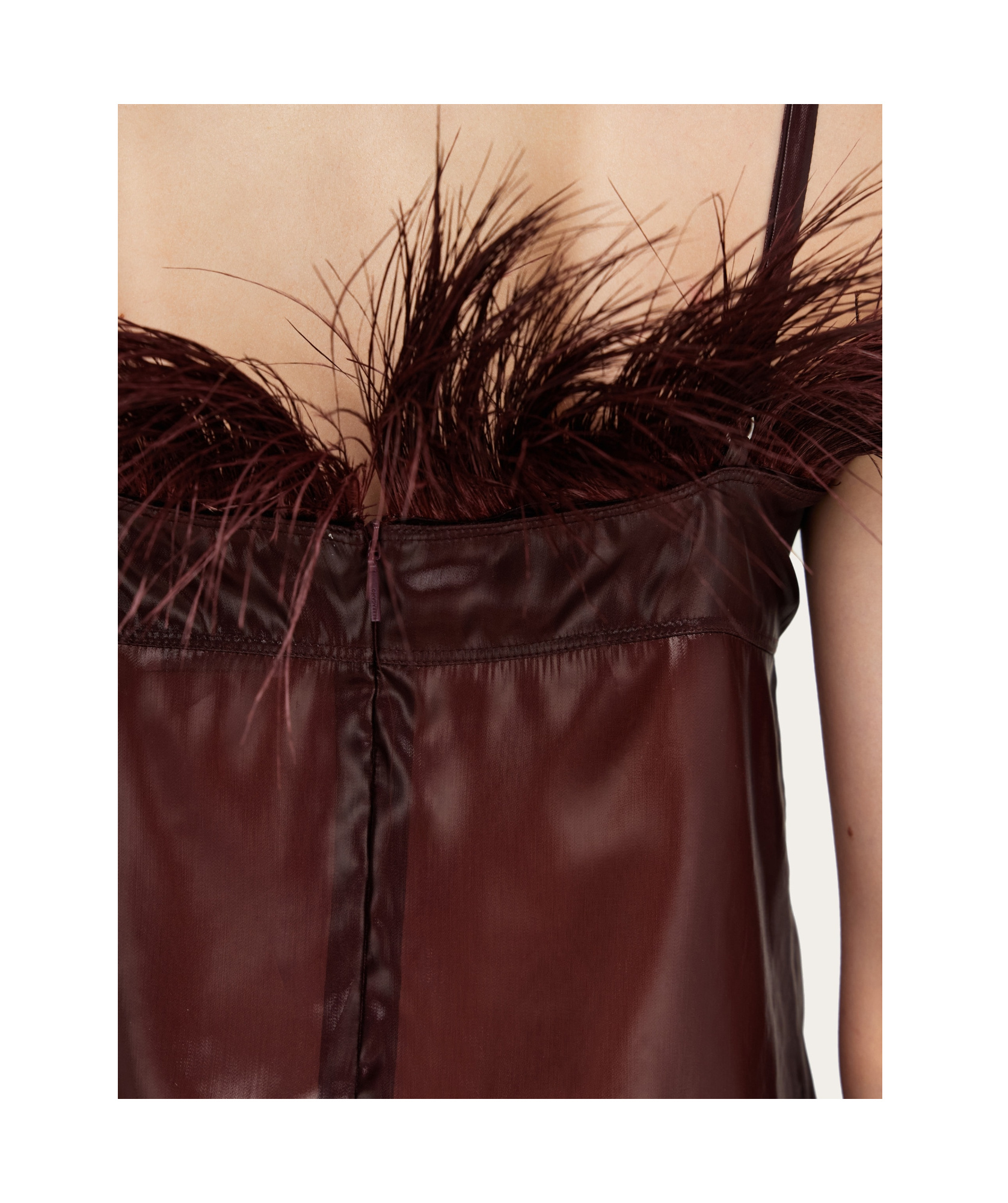 Ferragamo Feather-detailed Organza Camisole Top In Red