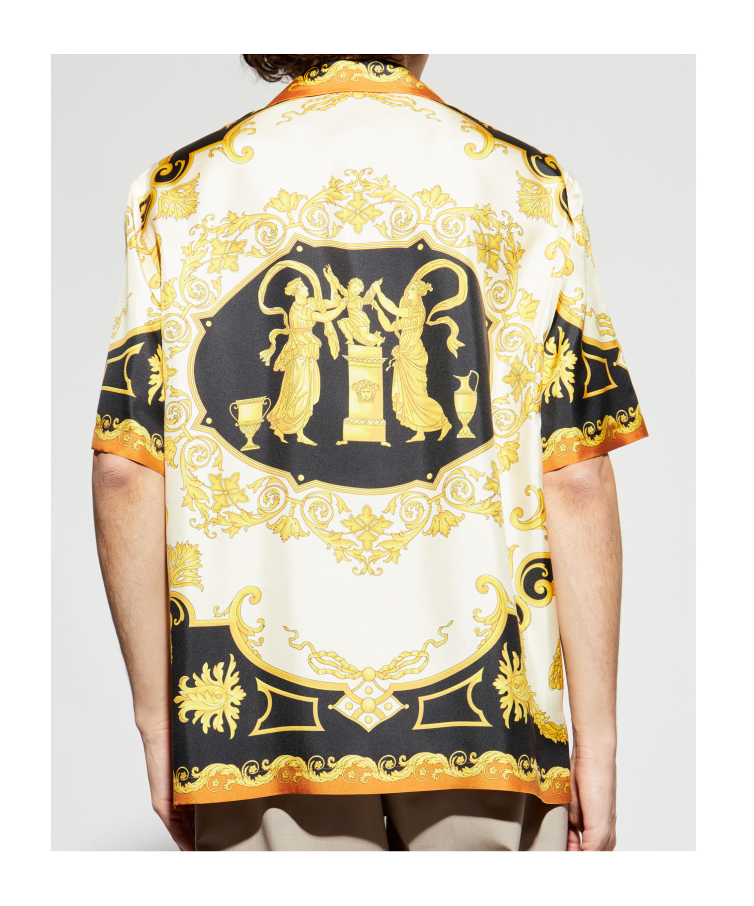 Versace Printed Silk Twill Regular Shirt In Yellow
