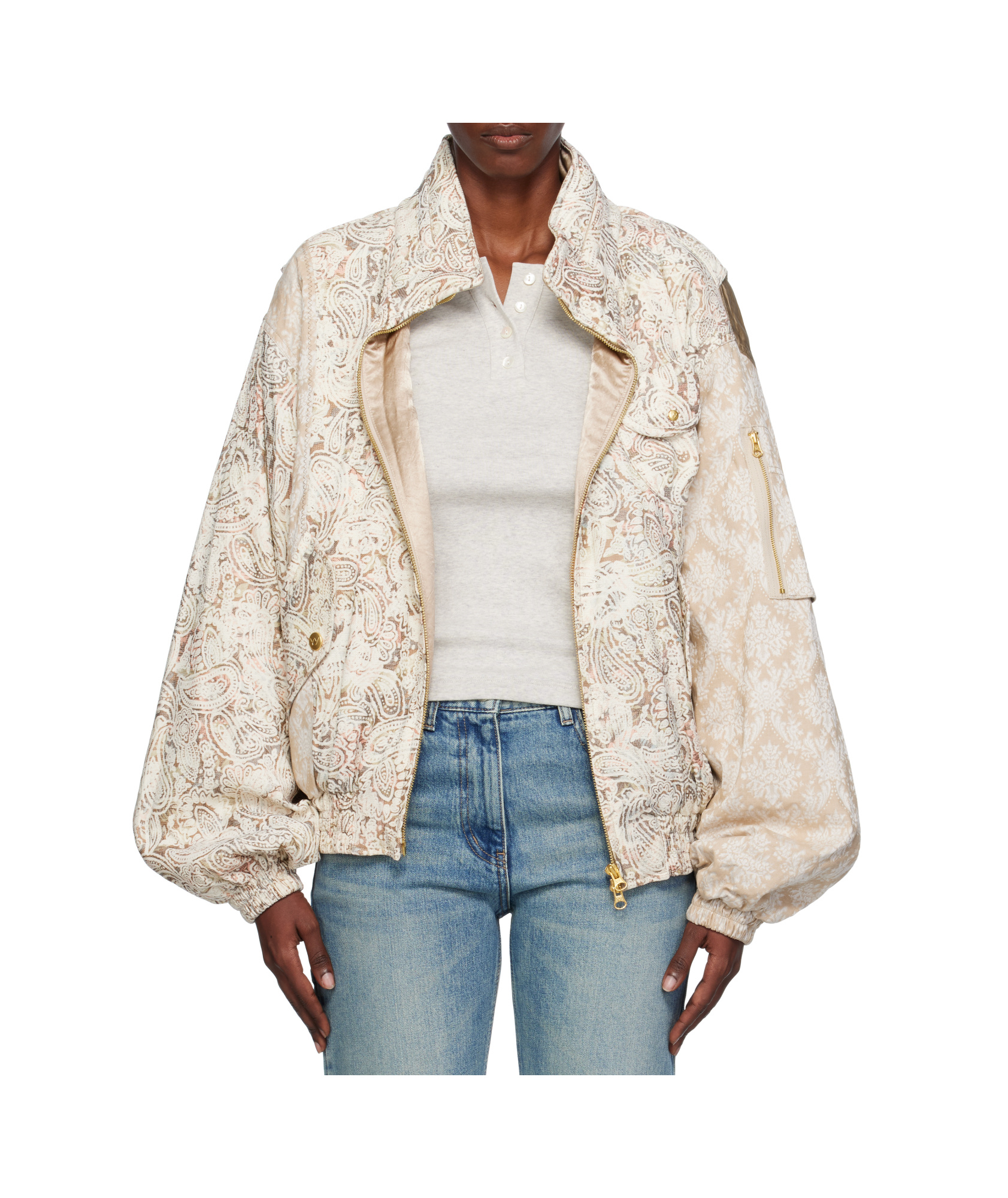 Open Yy Paisley Cargo Bomber Jacket In Neutral