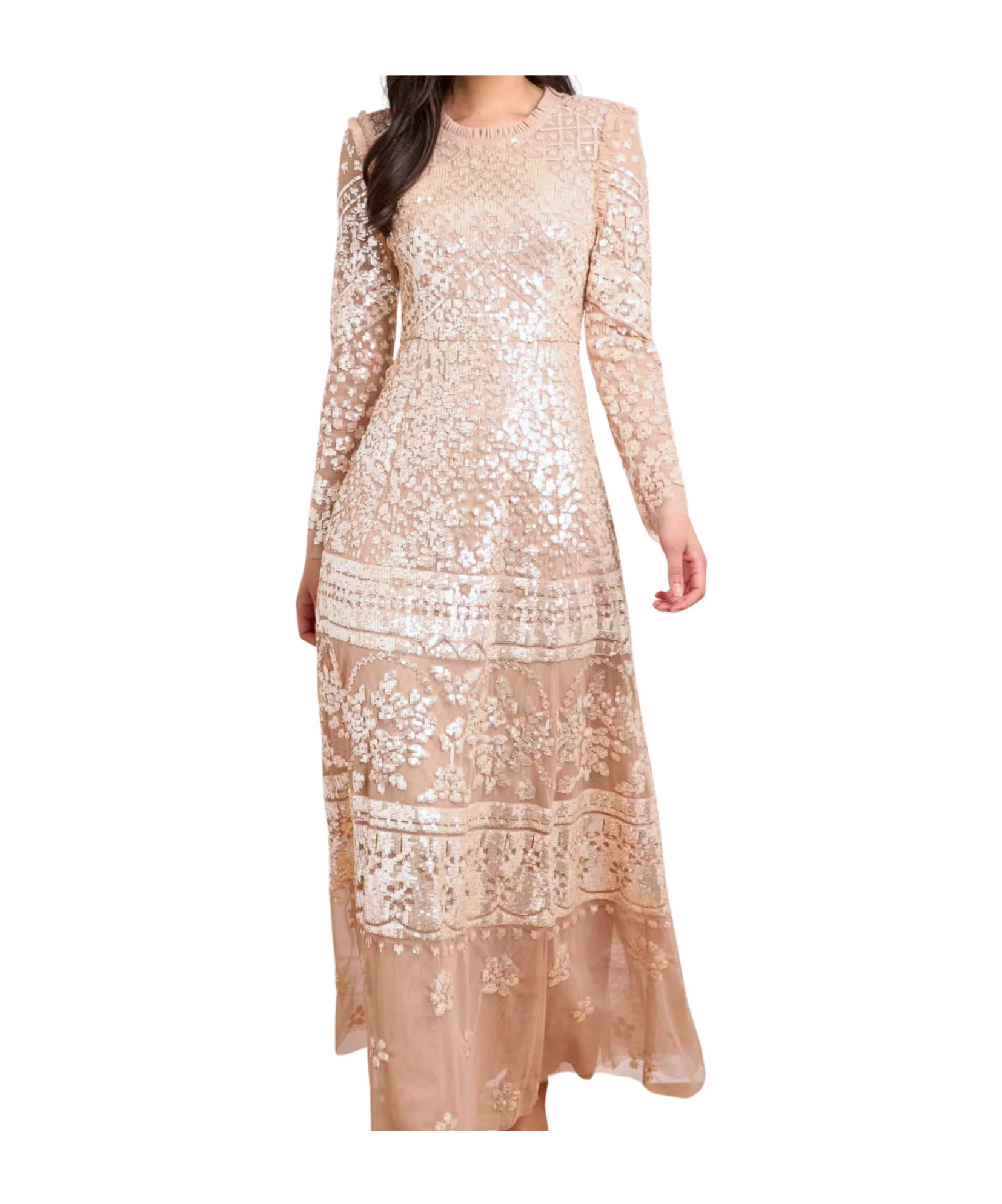Needle & Thread Aurora Sequin-embellished Tiered Gown In Pink