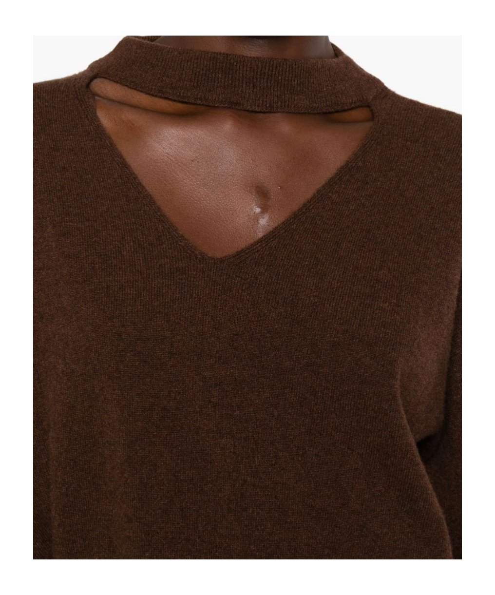Federica Tosi Keyhole-neckline Balloon-sleeve Sweater In Brown