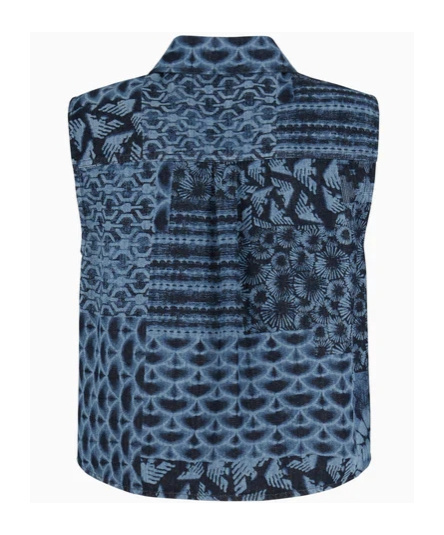 Emporio Armani All-over Print Denim Waistcoat In Blue