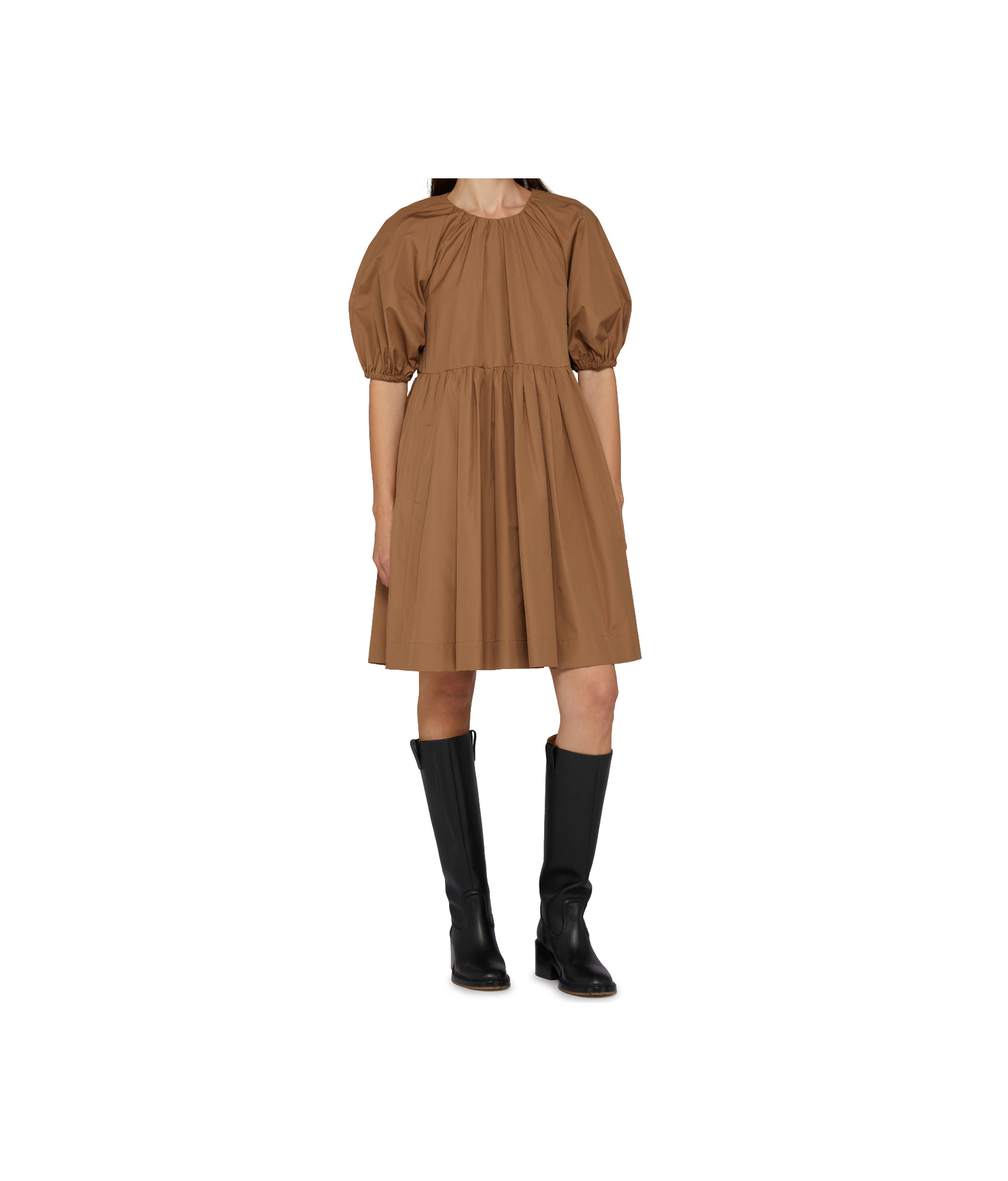 Max Mara Short Cotton Poplin Dress In Brown