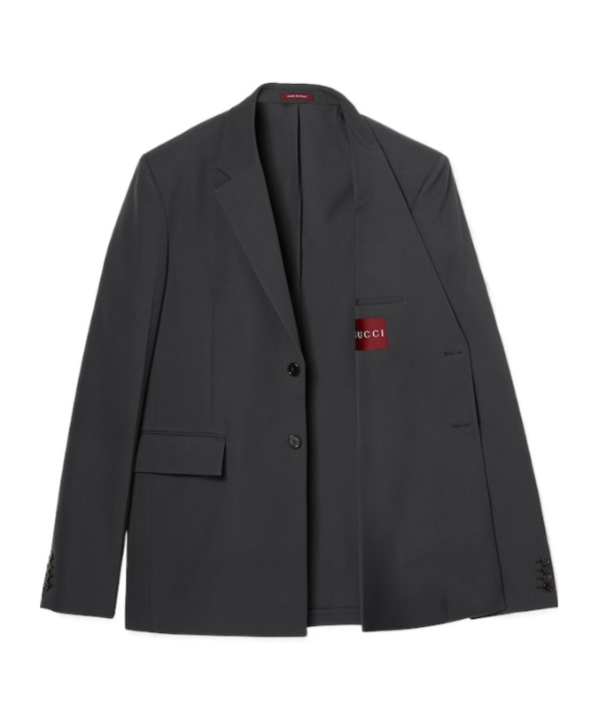 Gucci Men Dark Grey Jacket With Chest Pocket And Embossed Logo In Wool Gabardine Man In Gray