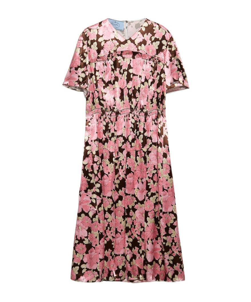 Prada Embroidered Satin Dress In Pink