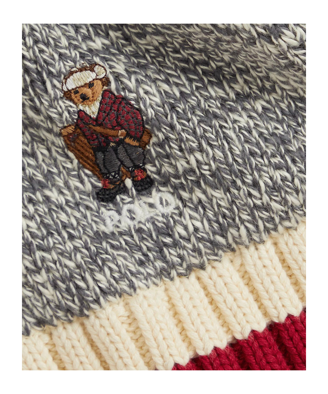 Polo Ralph Lauren Cotton Scarf And Beanie Set With Polo Bear In Gray