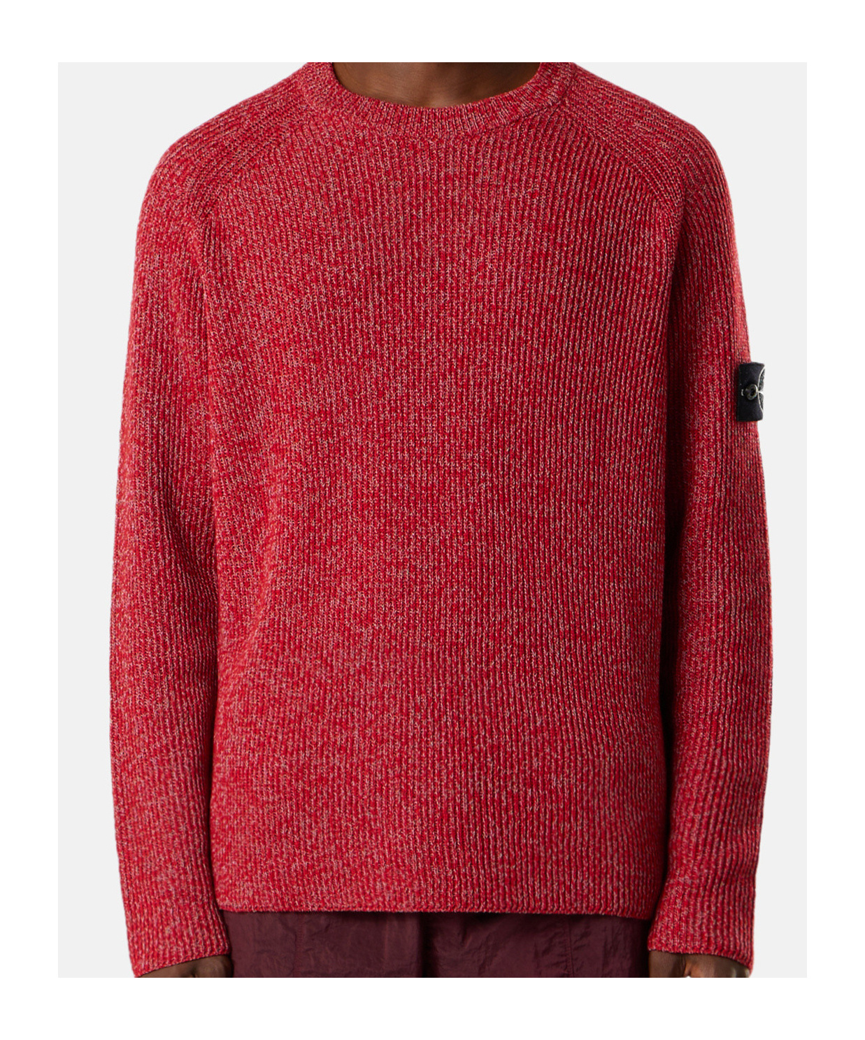 Stone Island Ribbed-knit Sleeve-patch Sweat In Red