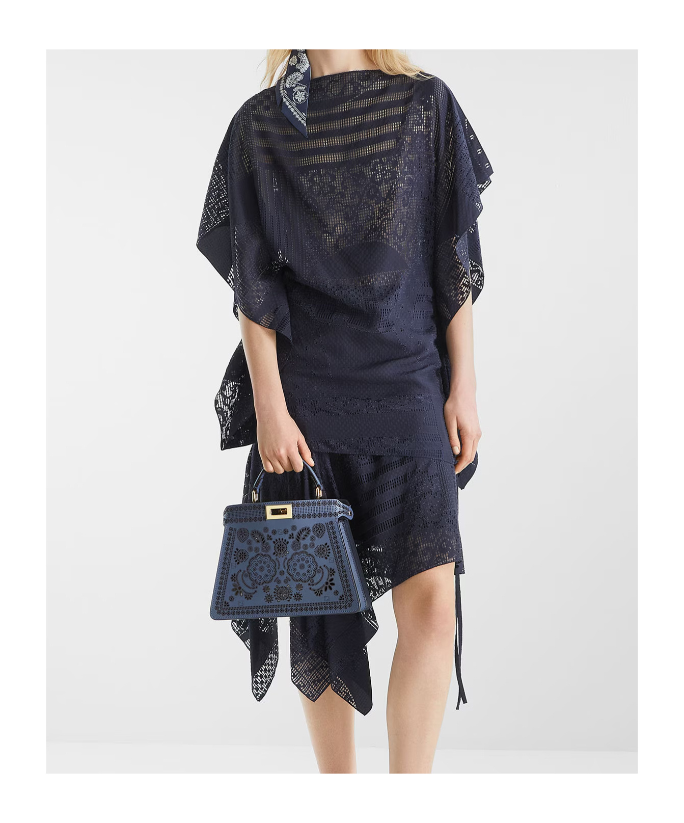 Fendi Blue Silk And Viscose Burnout Top