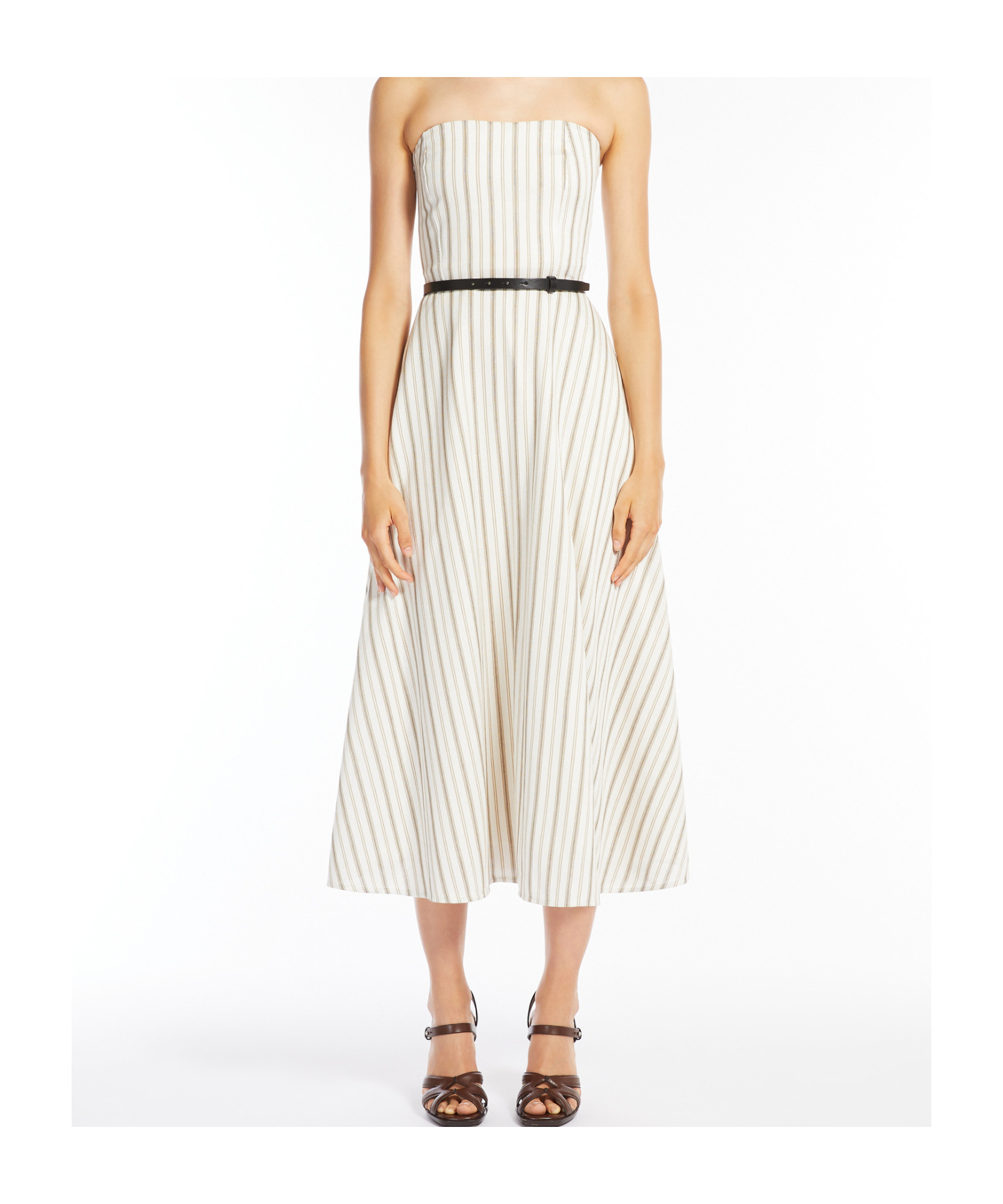 Max Mara Robe Bustier Rayée En Coton Et Lin In White