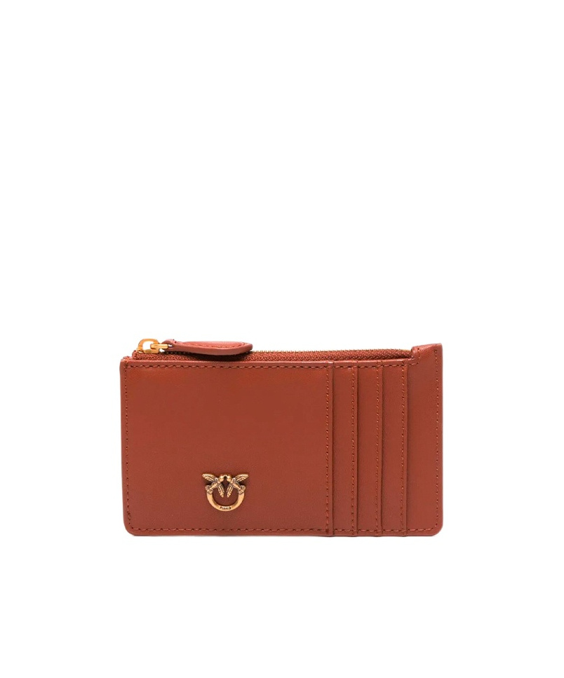 Shop Pinko Airone Card-holder With Logo Patch In Brown