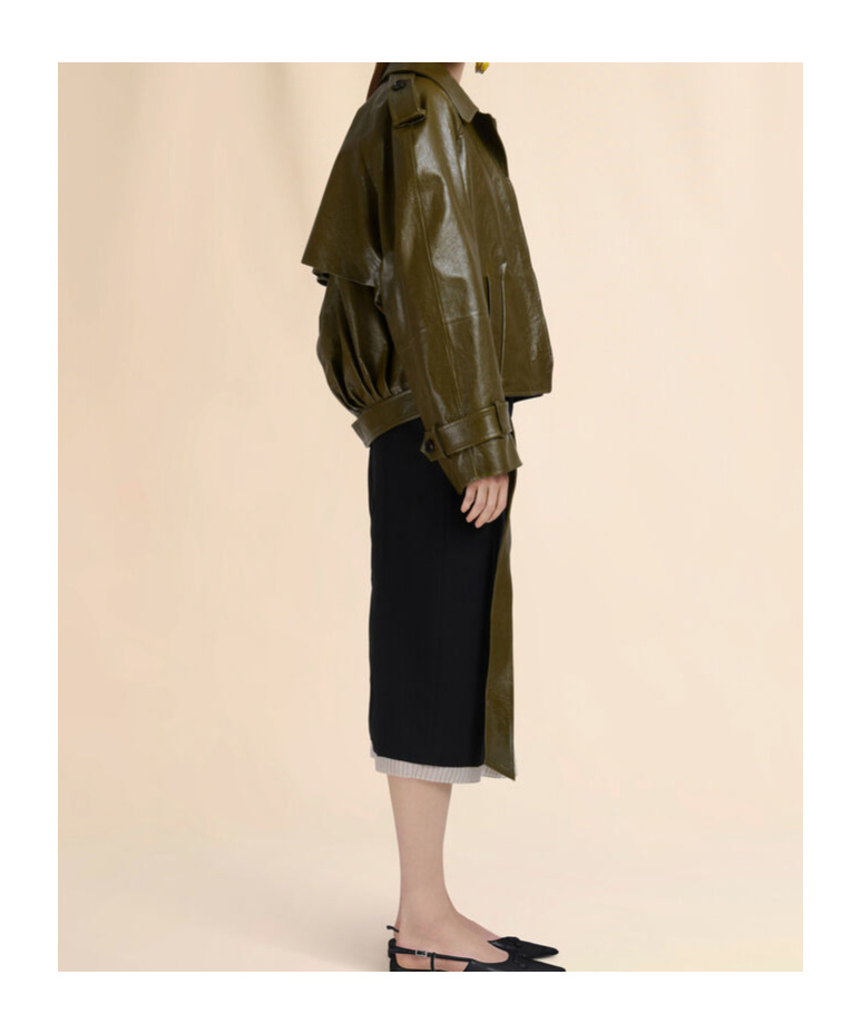 Marni Cropped Leather Jacket In Green