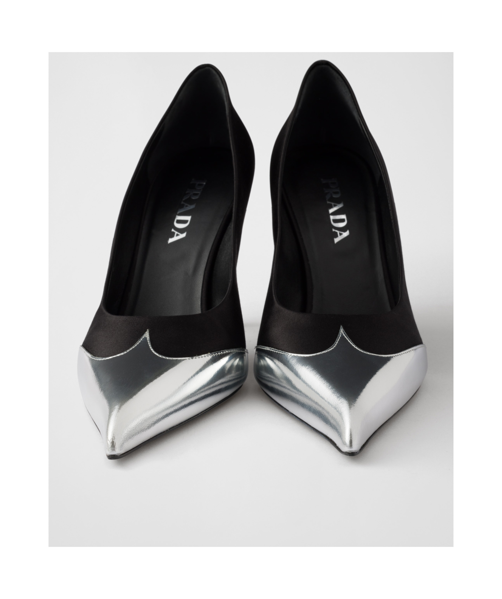 Prada Satin Pumps Two-tone Design Stiletto Heel In Black