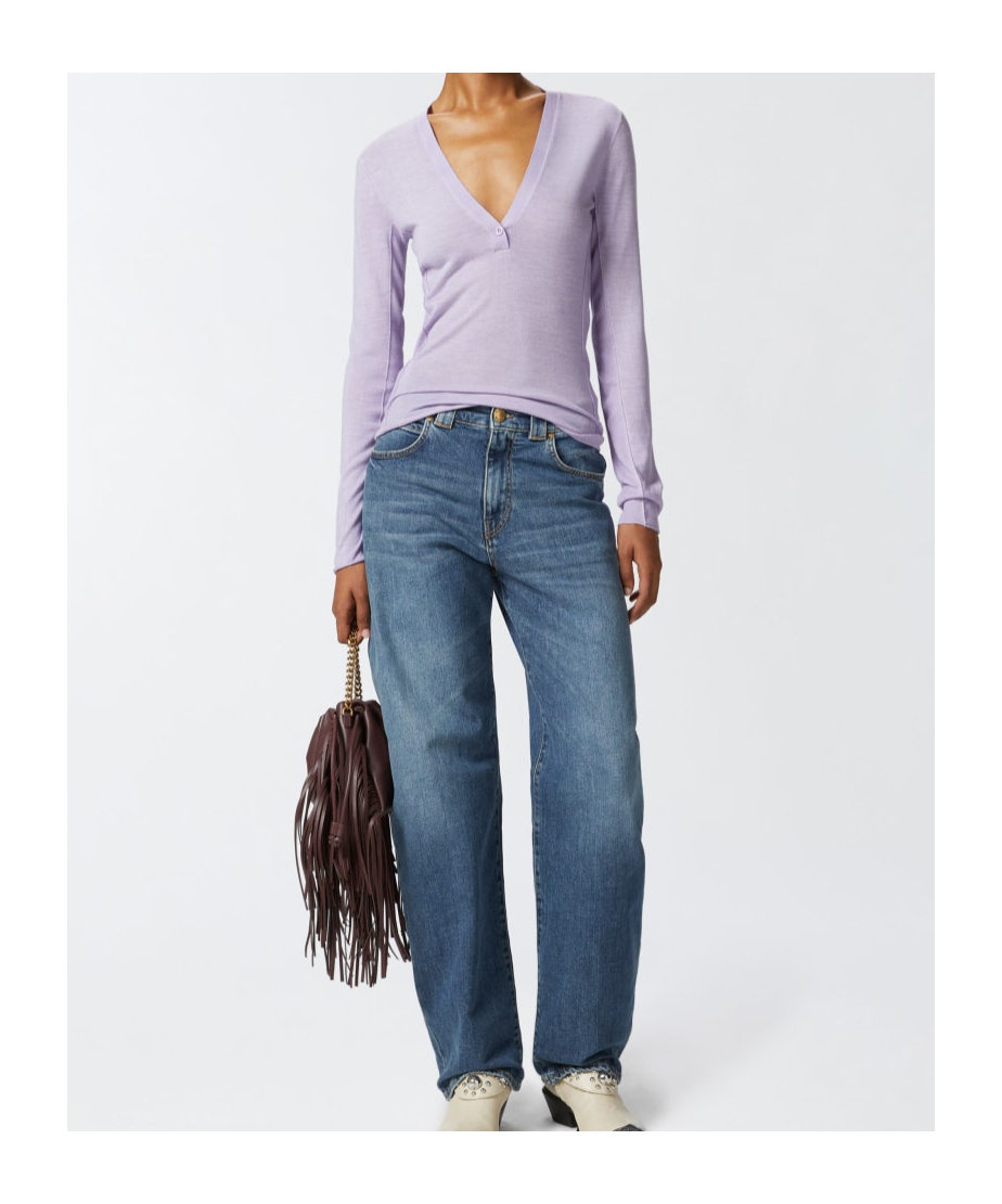 Pinko Lightweight Wool And Silk V-neck Sweater In Purple