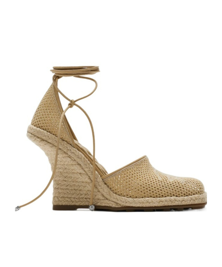 Burberry Mesh Plunge Wedge Heel Espadrilles In Nude