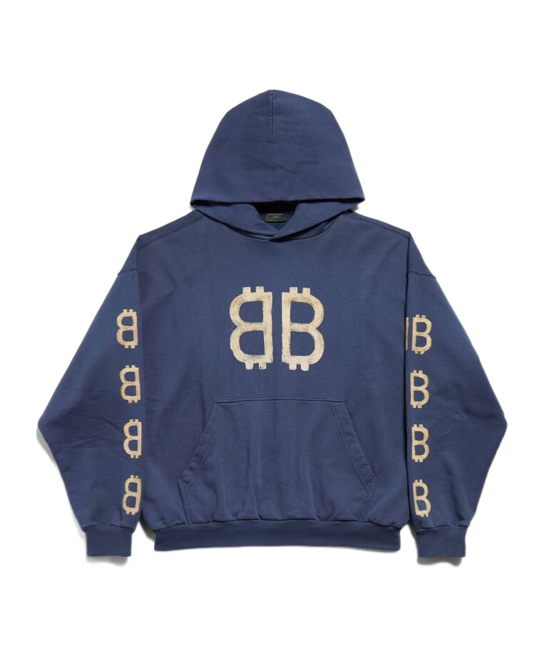 Shop Balenciaga Crypto Logo-print Distressed Hoodie In Blue