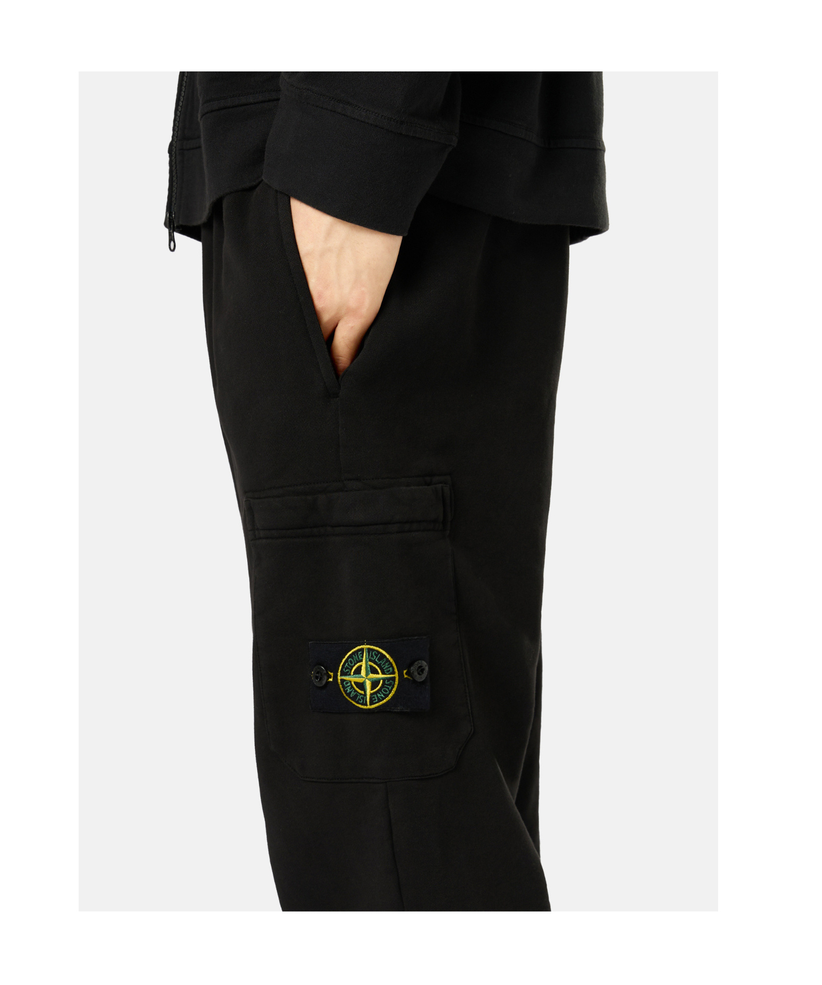 Stone Island Cotton Fleece Sweatpants With Elasticated Waistband In Black