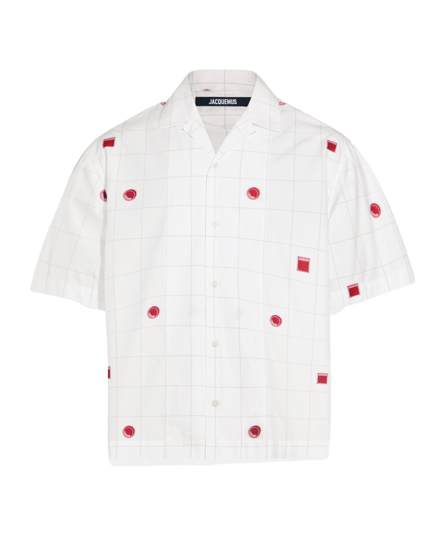 Jacquemus 'la Chemise Jean' White Shirt With Cuban Collar And All-over Logo Motif In White