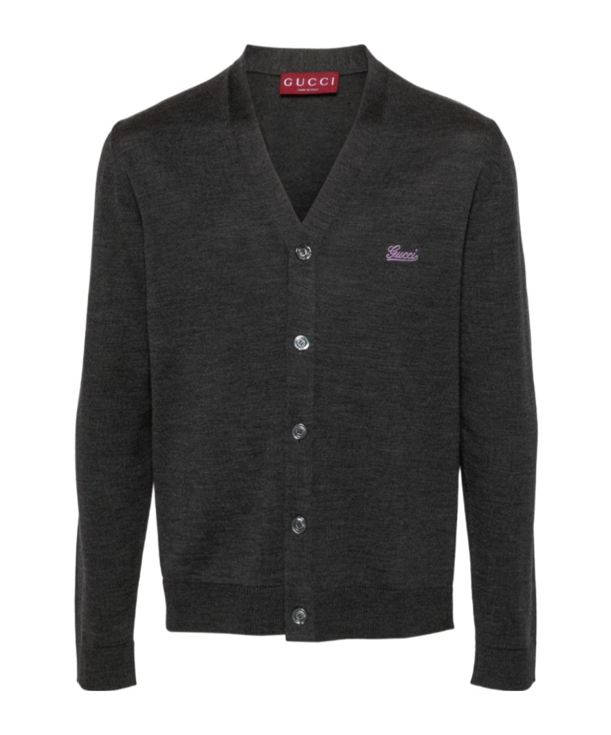 Gucci Logo-embroidered Wool Cardigan In Black
