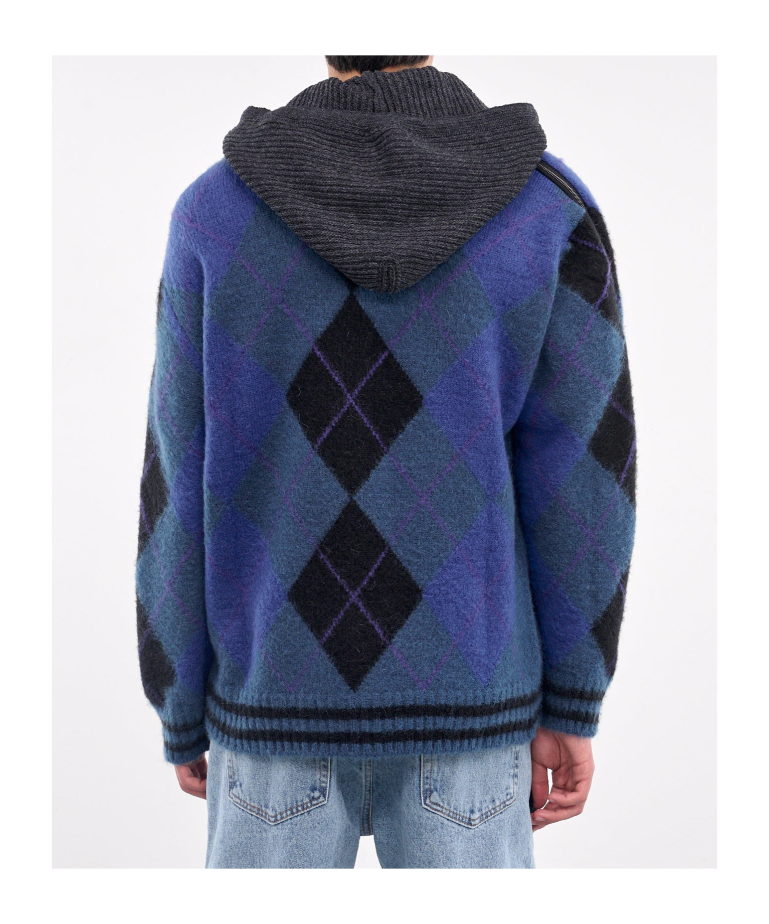 Y/project Y Project Women Embroidered Stretch Cotton Blend Oversize Sweater In Blue/grey/argyle