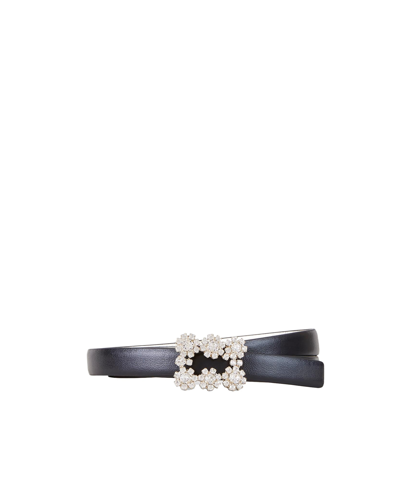 Roger Vivier 1.5cm Rv Bouquet Satin Belt In Black