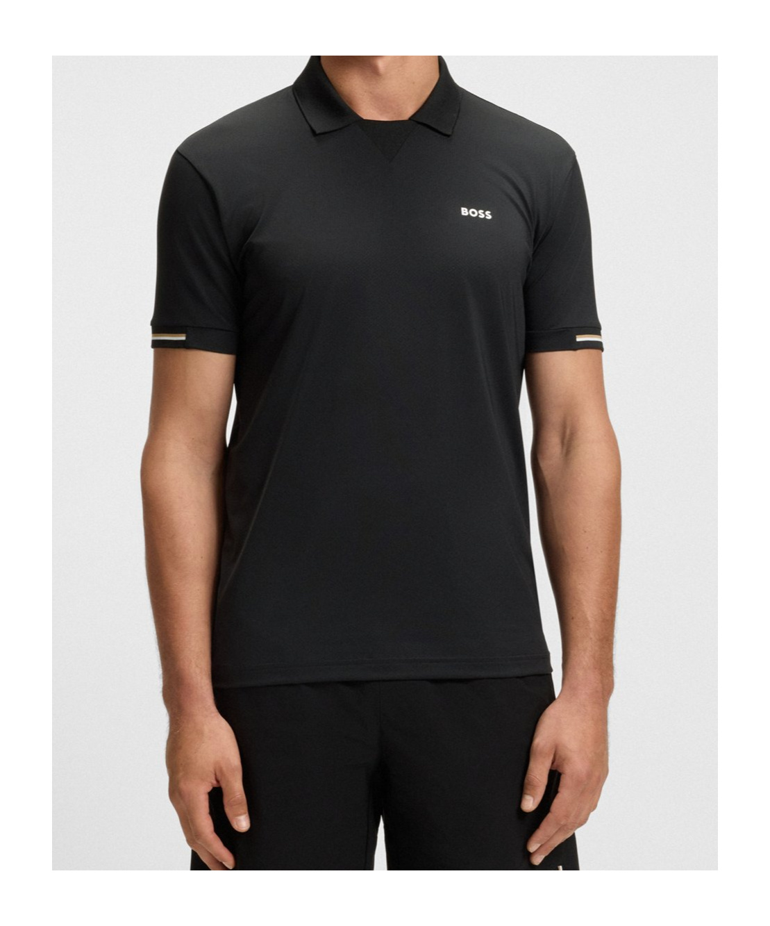 Hugo Boss Boss  Modern Placket Stretch Mesh Polo Shirt In Black