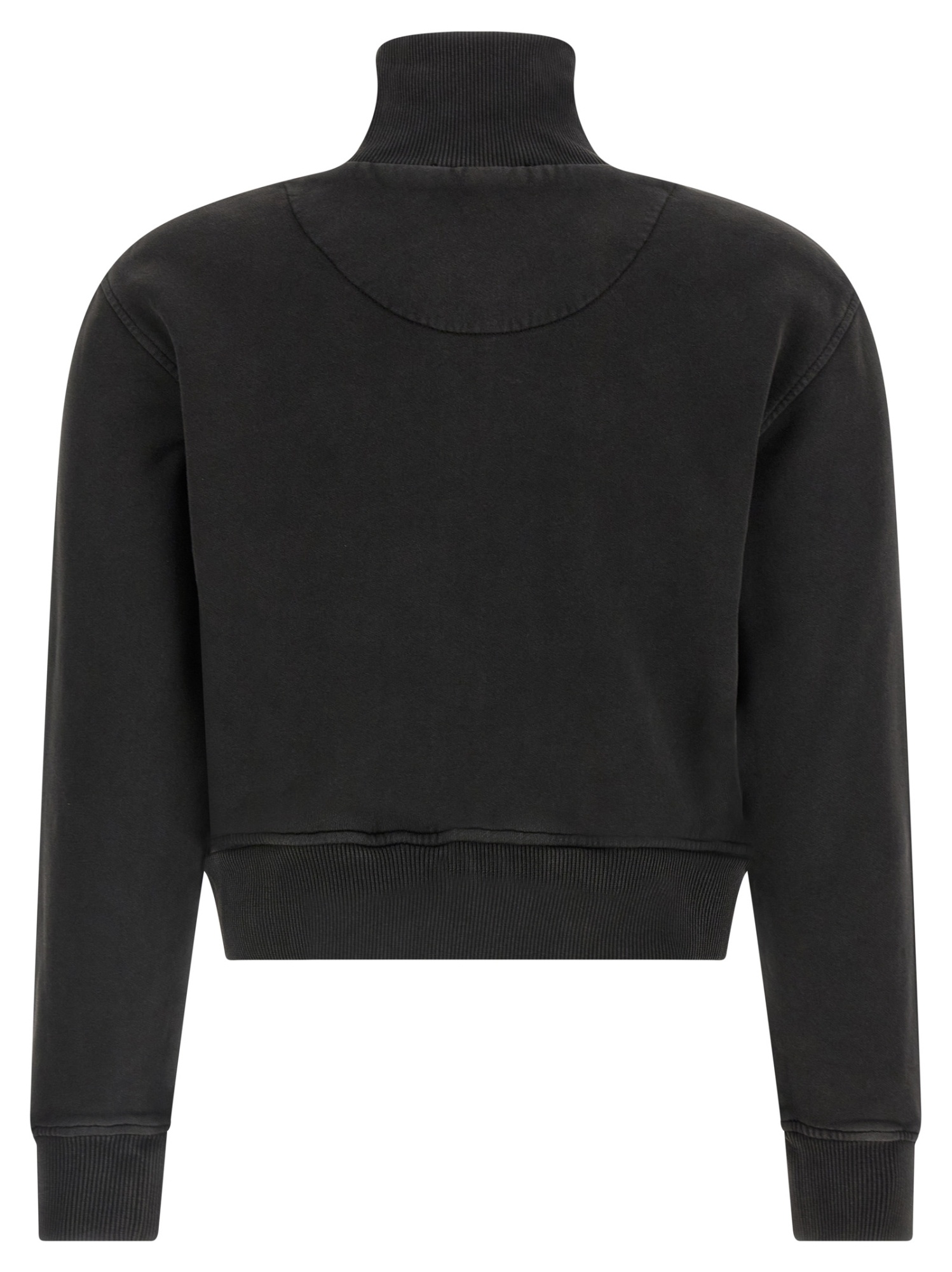 Attico Cropped Zip Fleece Ribbed Finish In Black